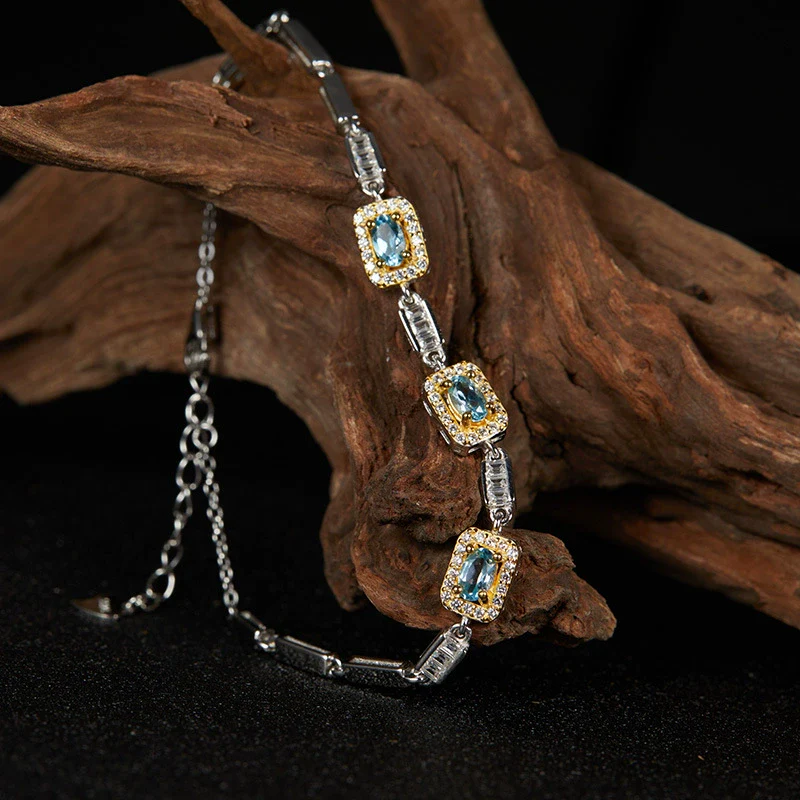 Wholesale Elegant Geometric Style S925 Sterling Silver Gemstone Bracelet - Image 4