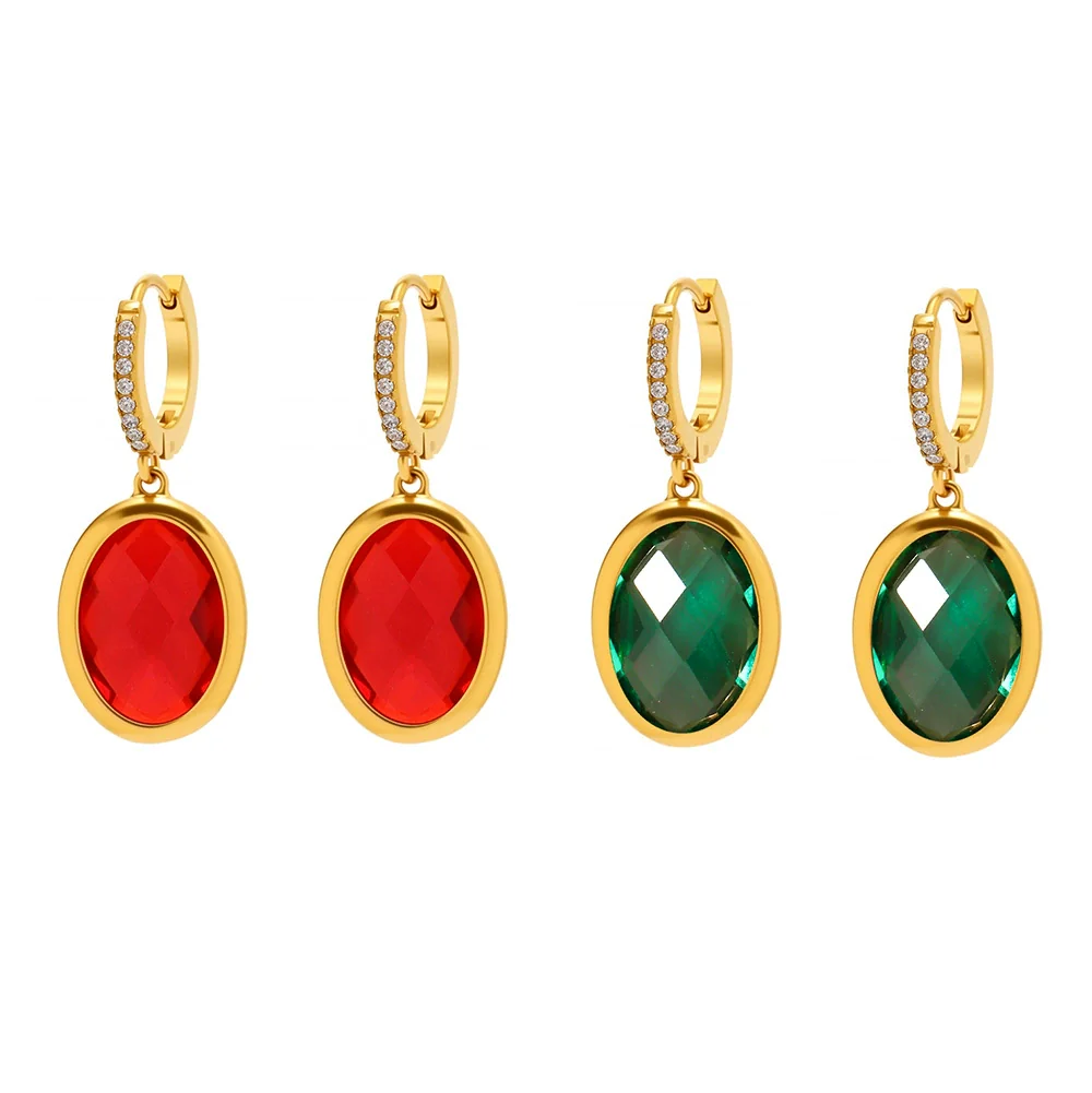 Wholesale Elegant Geometric Vacuum Goldplated Stainless Steel And Czech Glass Earrings For Women - Image 4
