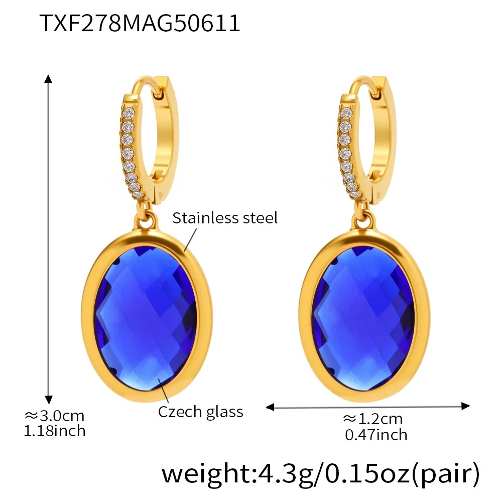 Wholesale Elegant Geometric Vacuum Goldplated Stainless Steel And Czech Glass Earrings For Women - Image 7