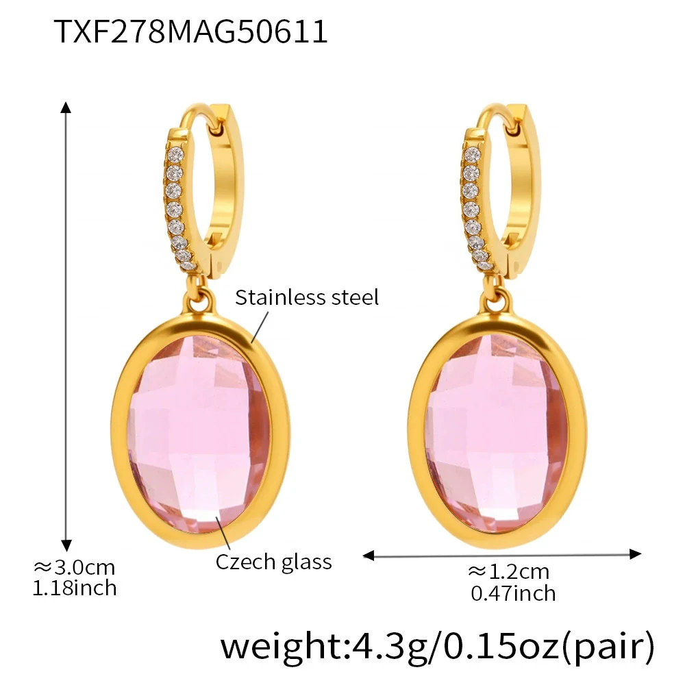 Wholesale Elegant Geometric Vacuum Goldplated Stainless Steel And Czech Glass Earrings For Women - Image 8