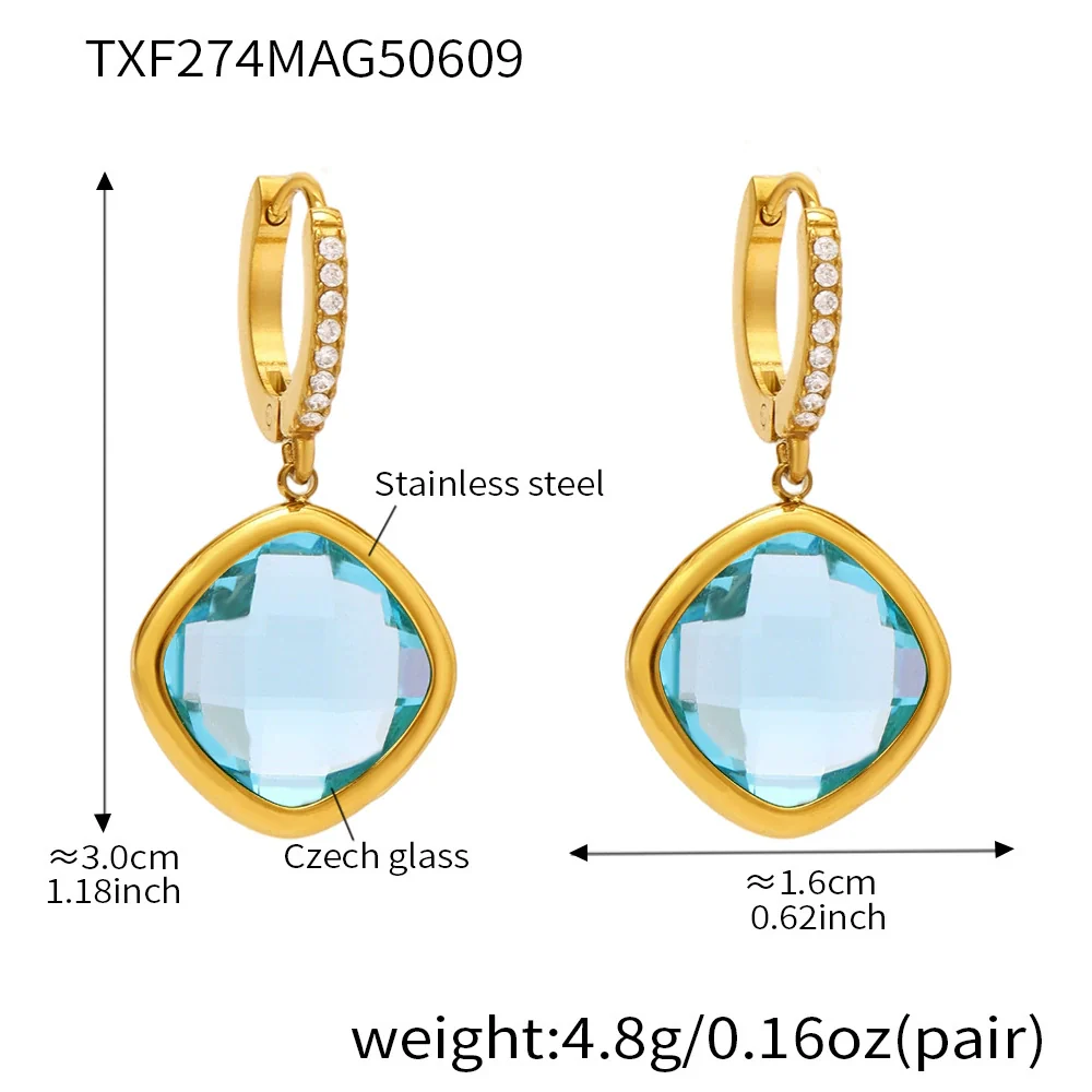 Wholesale Elegant Light Luxury Geometric Glass Stone And Stainless Steel Goldplated Earrings For Women - Image 10