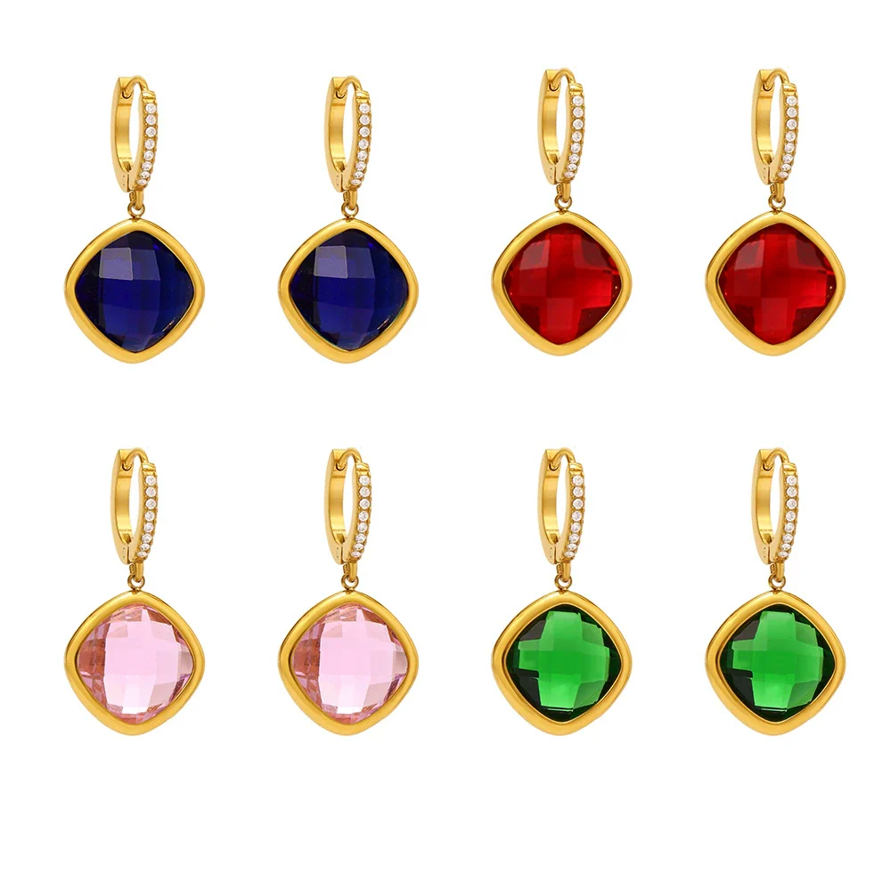 Wholesale Elegant Light Luxury Geometric Glass Stone And Stainless Steel Goldplated Earrings For Women - Image 5