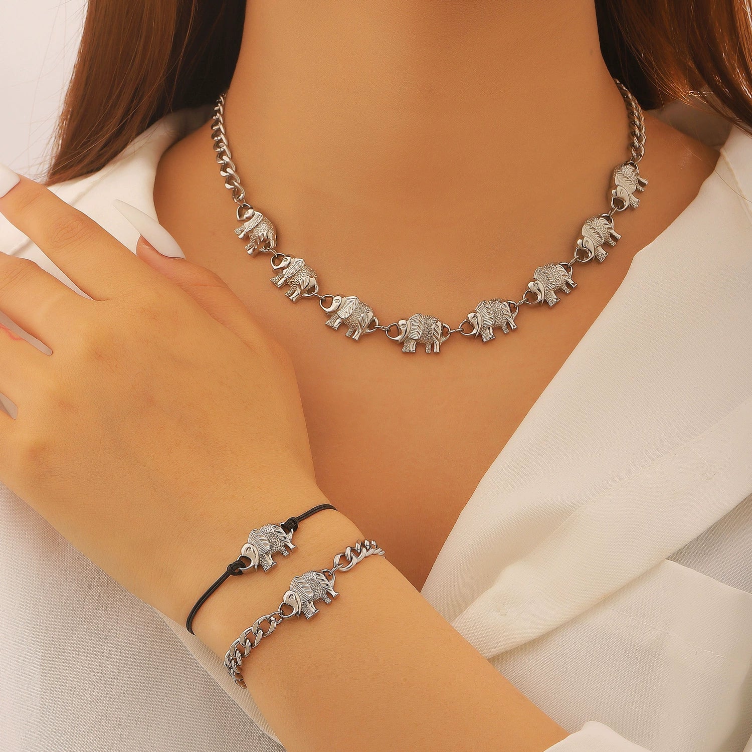 Wholesale Elephant Zinc Alloy Electroplated Necklace And Bracelet Set Women's Jewelry Accessories