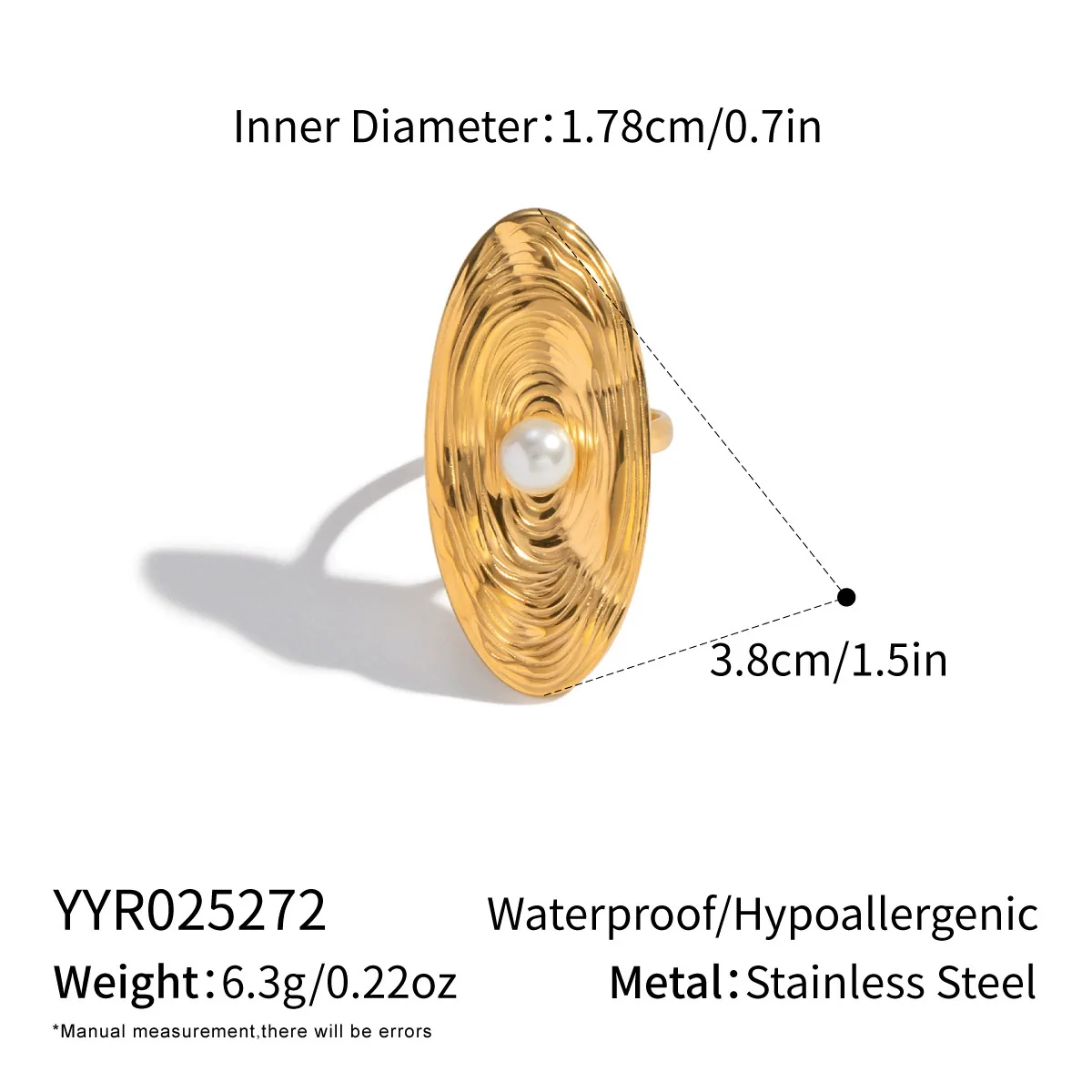 Wholesale Exaggerated Ruffled Pearl Women's Ring Geometric Stainless Steel Pvd Furnace Vacuum Real Gold Plating - Image 6