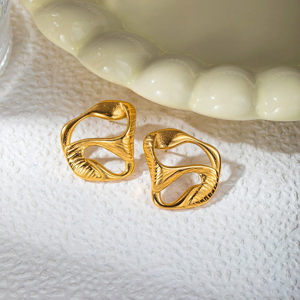 Wholesale Exaggerated Stainless Steel Geometric Joker Irregular Earrings With Electroplating - Image 2