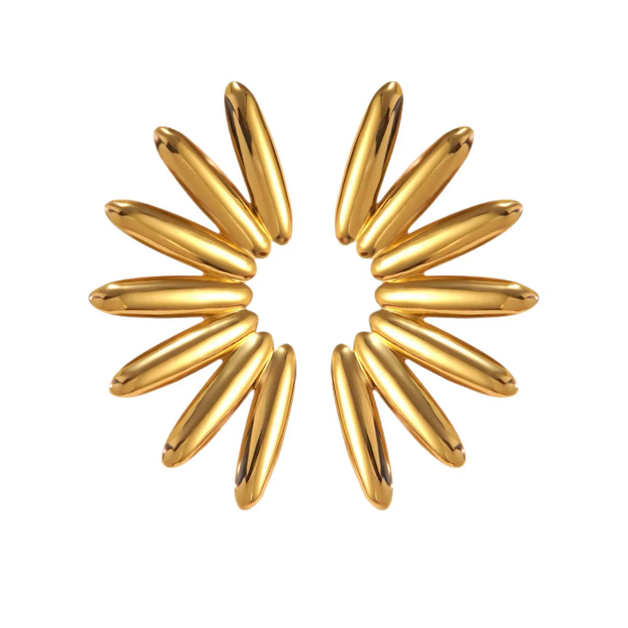Wholesale Exaggerated Stylish Cut Out Geometric Hollow Fanshaped Stainless Steel Water Plated Earrings For Women - Image 5