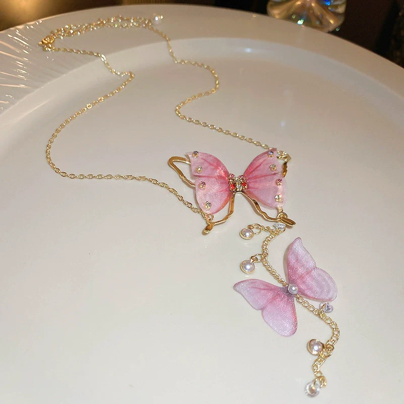 Wholesale Fabric Flower Pearl Diamond Women's Necklace With Sweet Design And Electroplating - Image 14