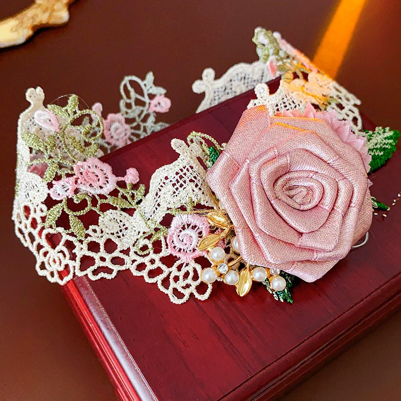 Wholesale Fabric Flower Pearl Diamond Women's Necklace With Sweet Design And Electroplating - Image 6