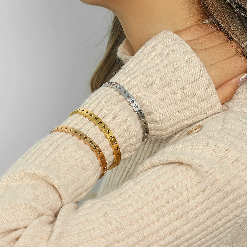 Wholesale Fashion 18K Gold Plated Stainless Steel Cut Out Starry Sky Bracelet Jewelry - Image 2