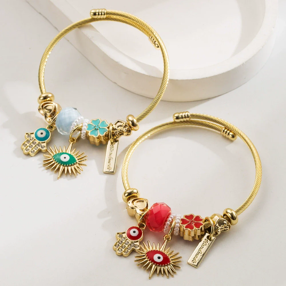 Wholesale Fashion Allmatch Adjustable Unisex Devil's Eye Pendant Beaded Bracelet Made Of Alloy Stainless Steel With Diamond Design