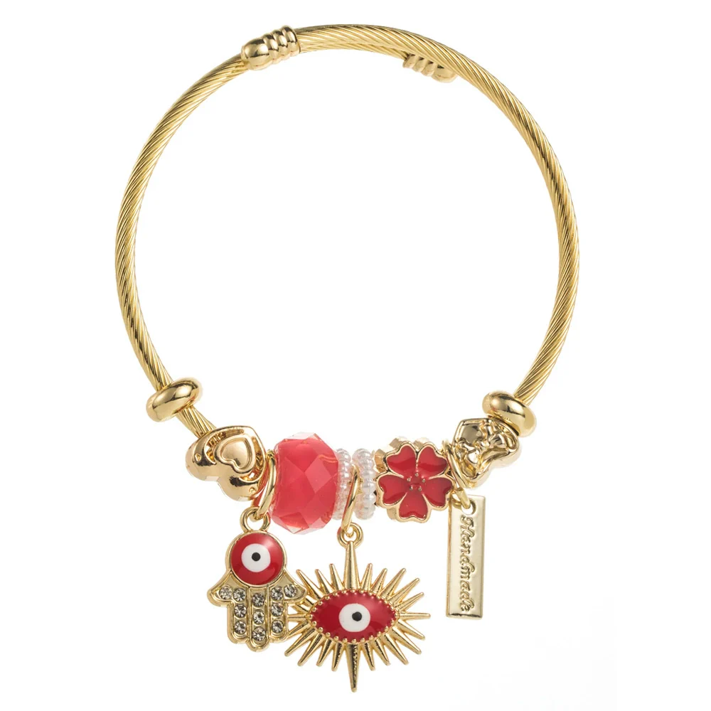 Wholesale Fashion Allmatch Adjustable Unisex Devil's Eye Pendant Beaded Bracelet Made Of Alloy Stainless Steel With Diamond Design - Image 5