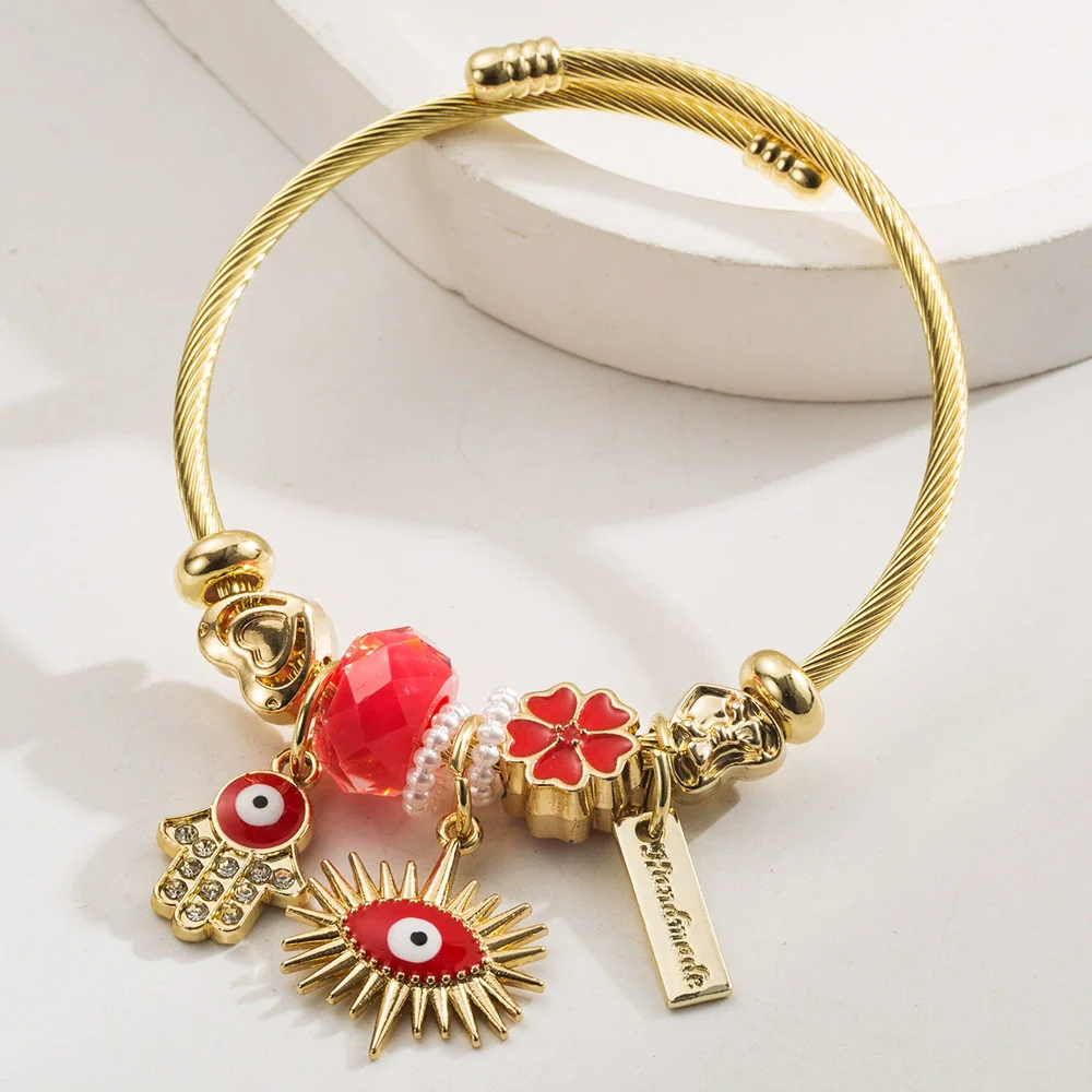 Wholesale Fashion Allmatch Adjustable Unisex Devil's Eye Pendant Beaded Bracelet Made Of Alloy Stainless Steel With Diamond Design - Image 6