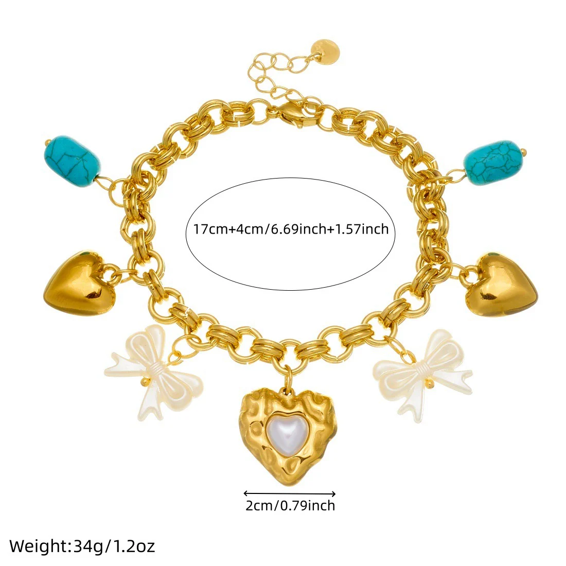 Wholesale Fashion Cute Cartoon Diy Pearl Heart Bow Tie Pendant Gold Plated Stainless Steel Bracelet For Women - Image 4