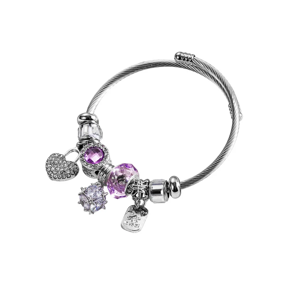 Wholesale Fashion Diamond Heart Shape Alloy Adjustable Couple Bracelet With Love Pendant For Women - Image 4
