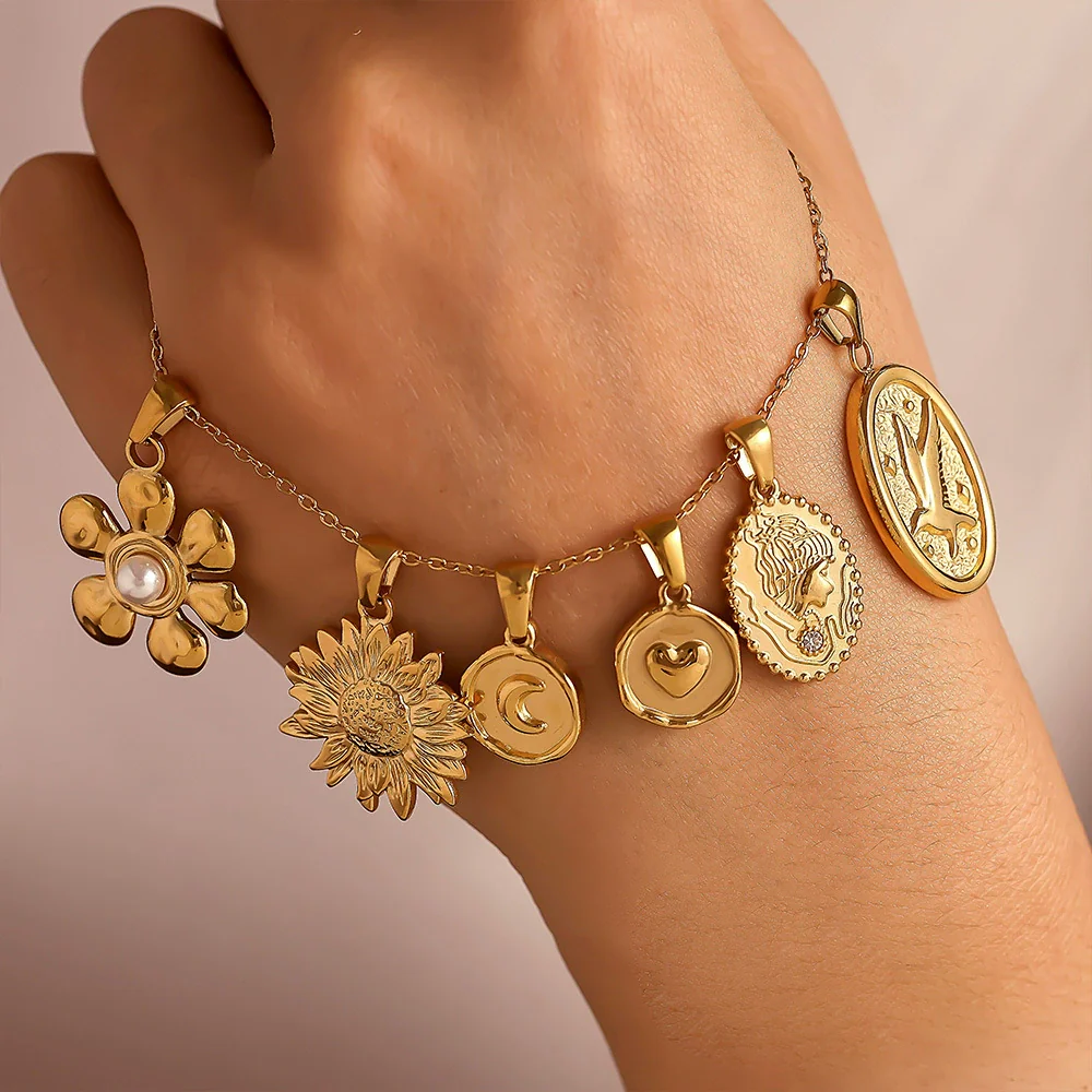 Wholesale Fashion Diy Jewelry Ferris Wheel Pendant Accessories With Natural Geometric Elements Stainless Steel 18K Gold Electroplated - Image 4