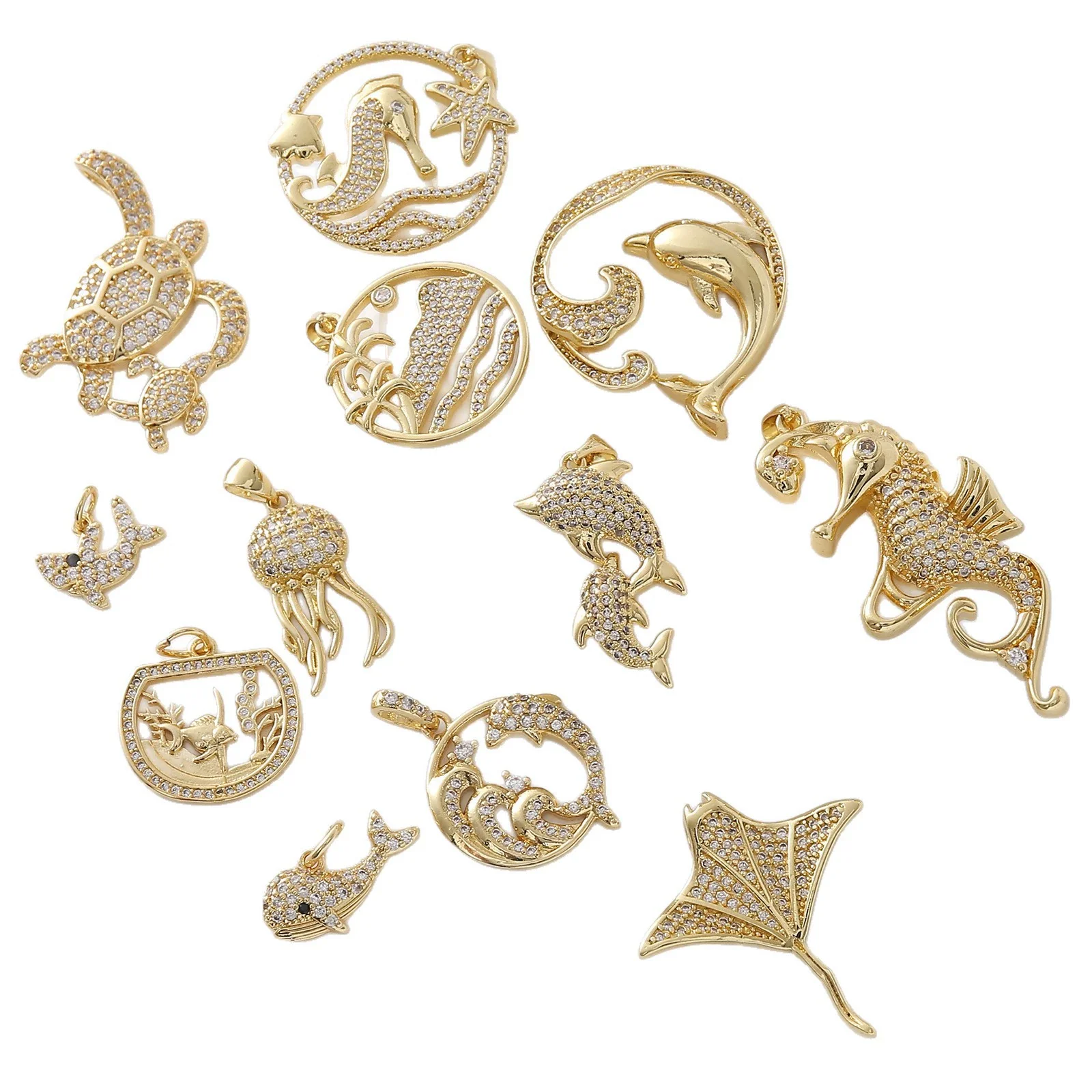 Wholesale Fashion Dolphin Seahorse Turtle Pendant Diy Necklace Jewelry Accessories Copper 18K Gold Plated - Image 5