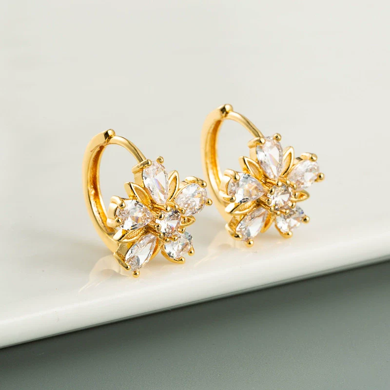 Wholesale Fashion Elegant Flower Earrings For Women Copper Microinlaid Zircon - Image 2