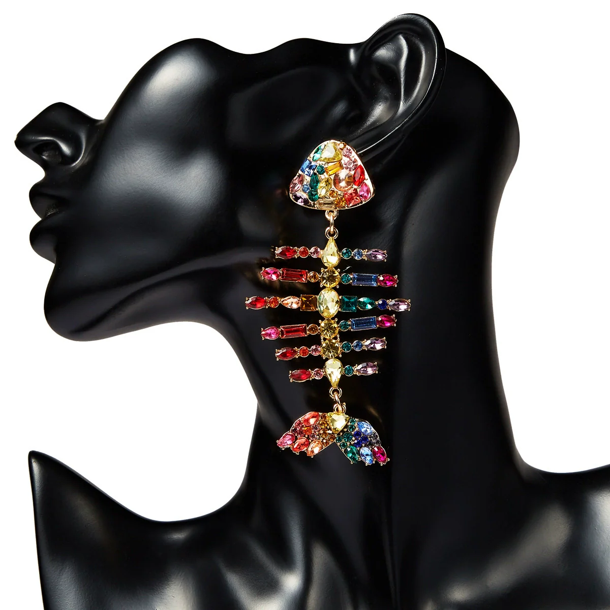 Wholesale Fashion Exaggerated Creative Acrylic Fishbone Colored Diamond Earrings - Image 3