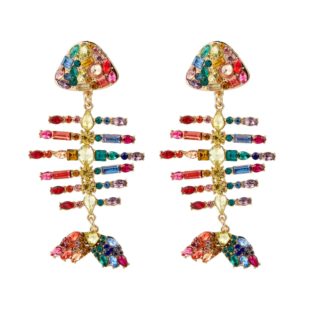 Wholesale Fashion Exaggerated Creative Acrylic Fishbone Colored Diamond Earrings - Image 5