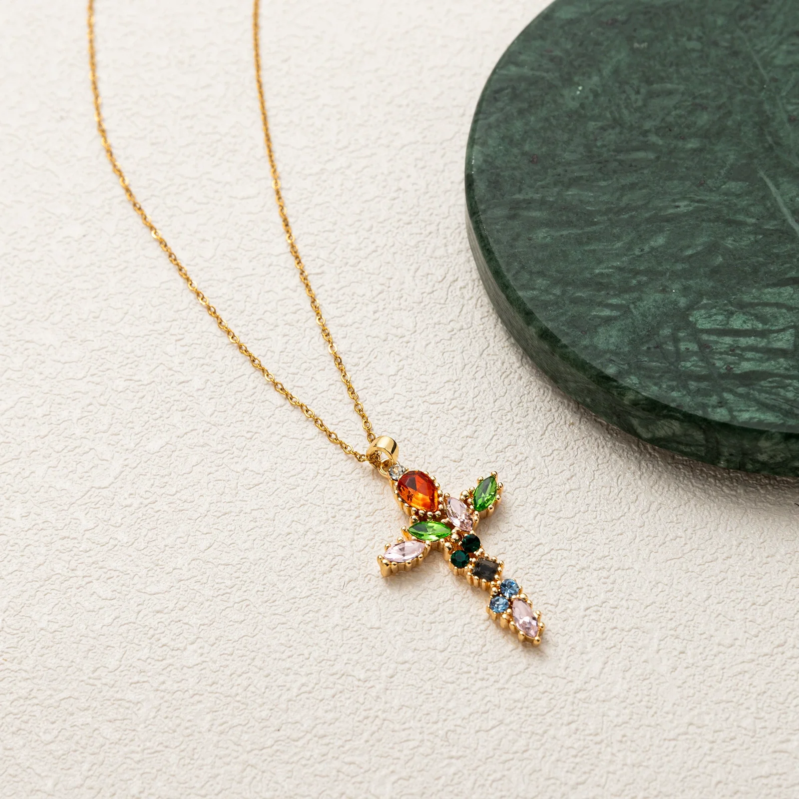 Wholesale Fashion Geometric Cross Necklace And Flower Bracelet Copper Electroplated Inlaid Zircon - Image 2