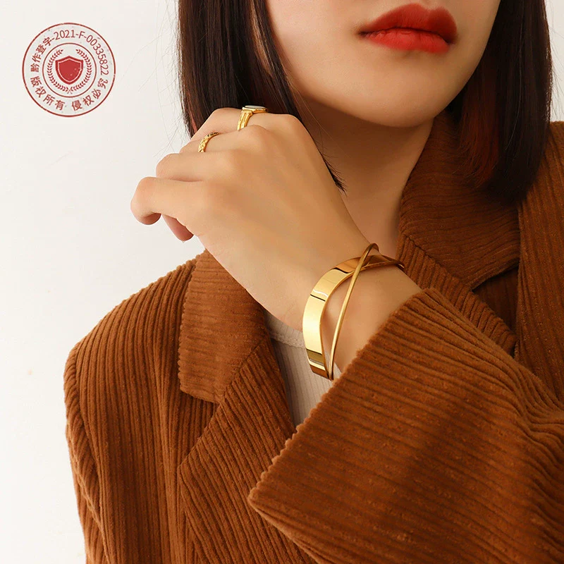 Wholesale Fashion Geometric Joker Cross Open Bracelet Titanium Steel 18K Gold Plated Jewelry - Image 2
