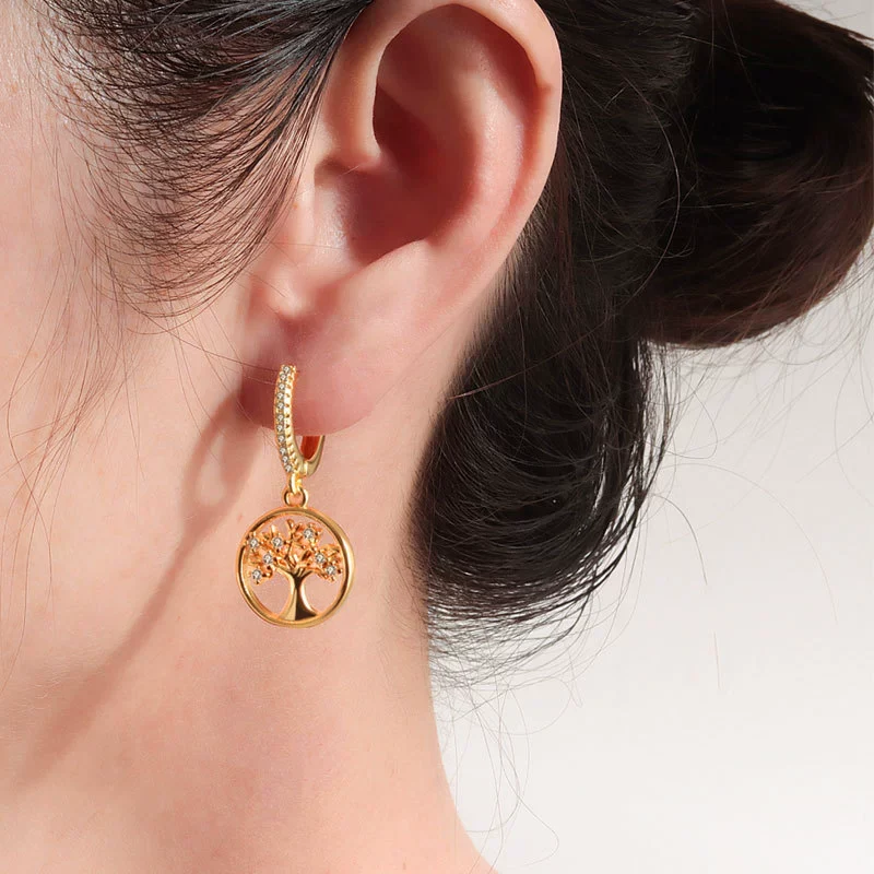 Wholesale Fashion Light Luxury Copper Electroplated Geometric Life Tree Earrings For Women - Image 4
