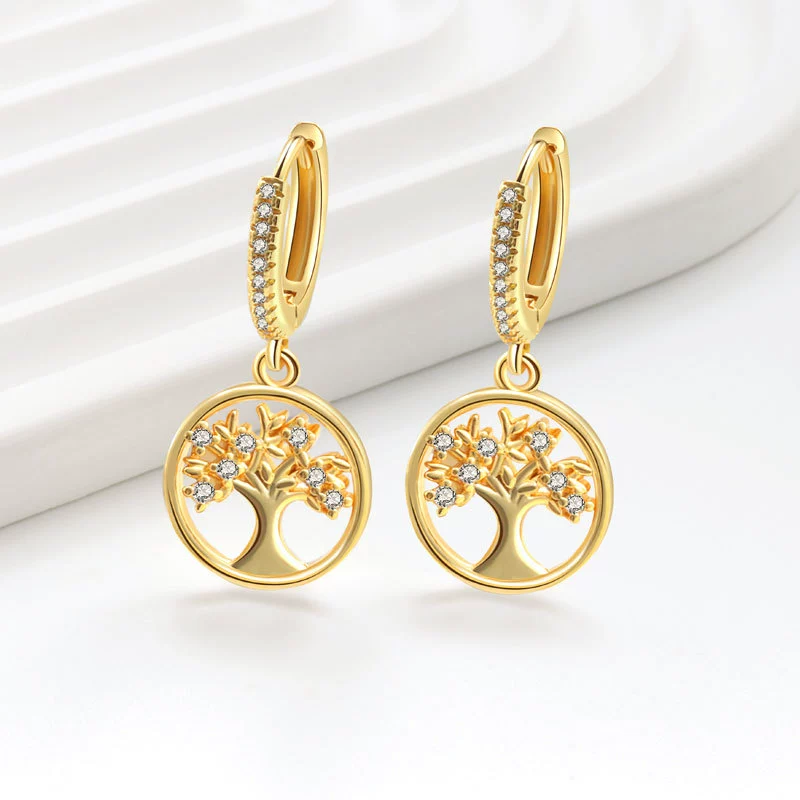 Wholesale Fashion Light Luxury Copper Electroplated Geometric Life Tree Earrings For Women - Image 7