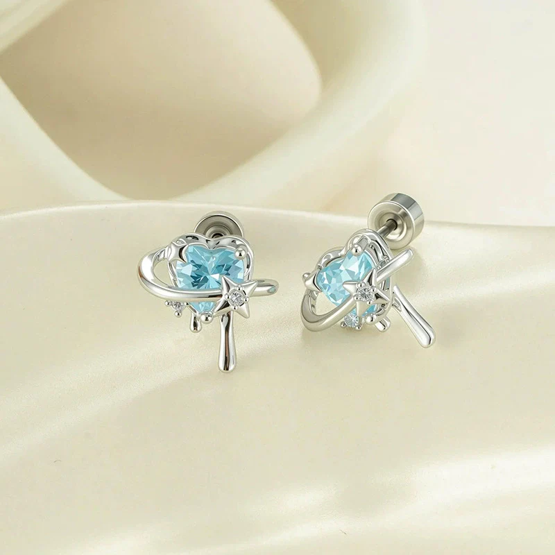 Wholesale Fashion Metal Heart Zircon Earrings For Women Titanium Steel Ear Bone Nails - Image 4