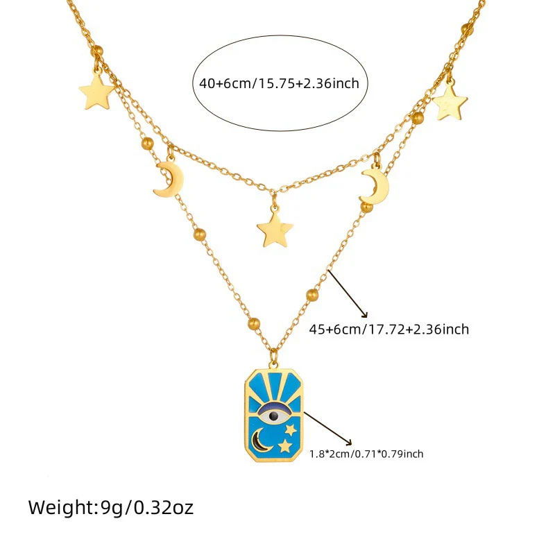 Wholesale Fashion Oil Dripping Stainless Steel Star Moon Pendant Stacked Necklace And Earrings For Women - Image 5