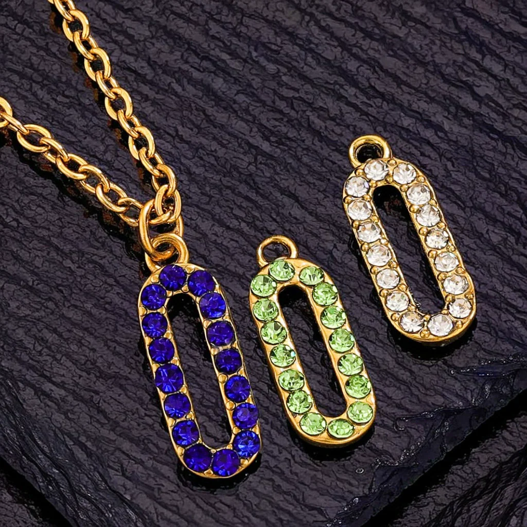 Wholesale Fashion Oval Set Crystal Spin Pin Pendant Diy Accessories Stainless Steel Geometric Totem Electroplated - Image 4