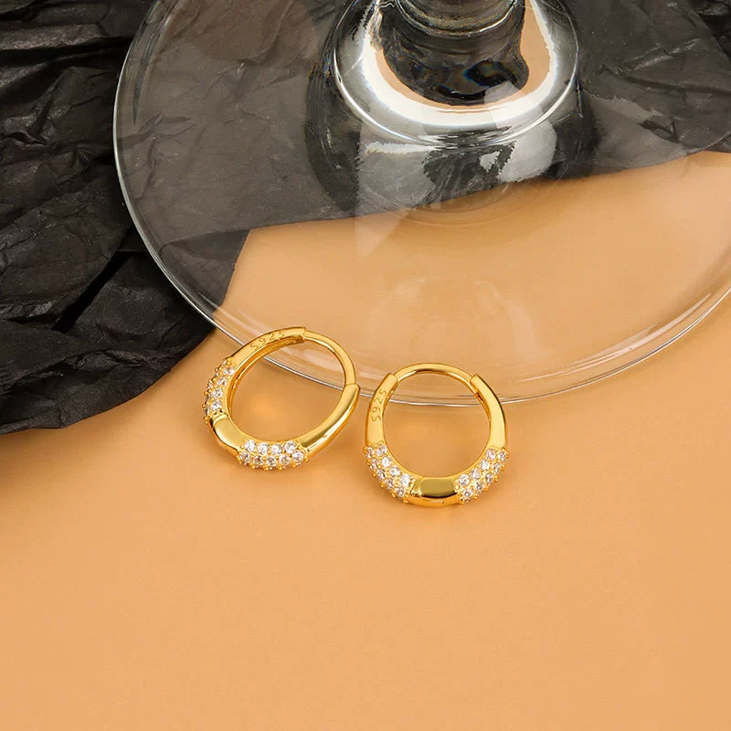 Wholesale Fashion Personality 925 Silver Earrings Inlaid With Zircon Geometric Circle Electroplated - Image 7