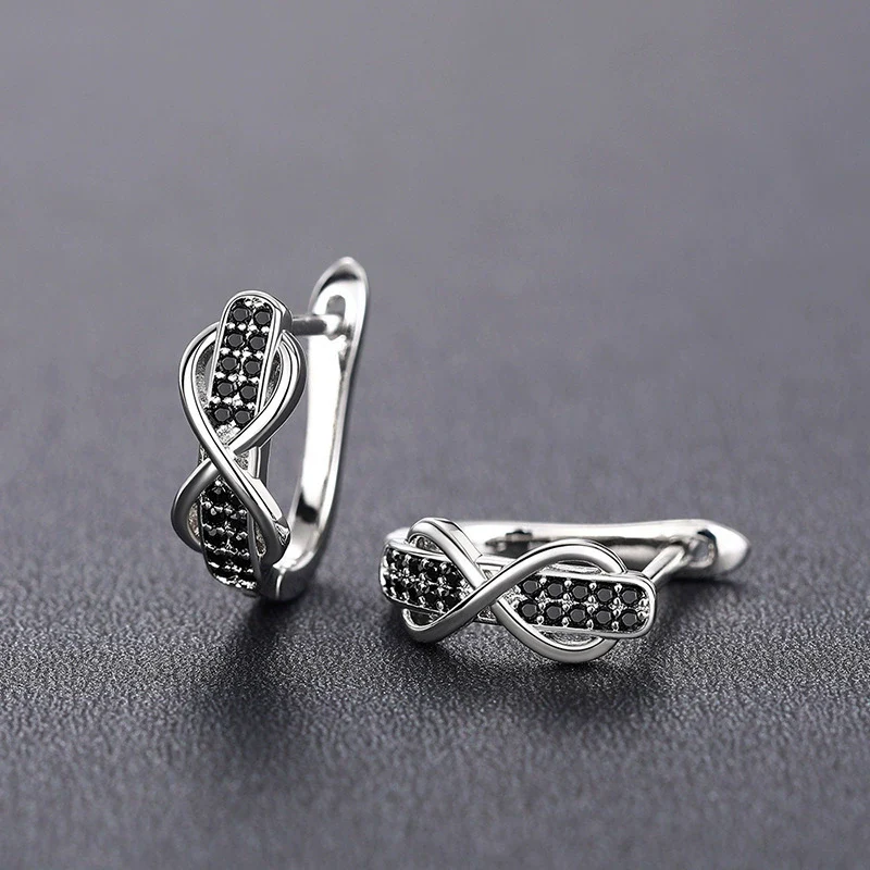 Wholesale Fashion Personality Contrast Color Earrings With Infinite 8 Lines Micro Inlay Copper Material Geometric Pattern Zircon Treatment For Women