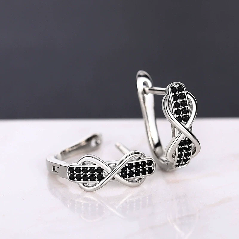Wholesale Fashion Personality Contrast Color Earrings With Infinite 8 Lines Micro Inlay Copper Material Geometric Pattern Zircon Treatment For Women - Image 3