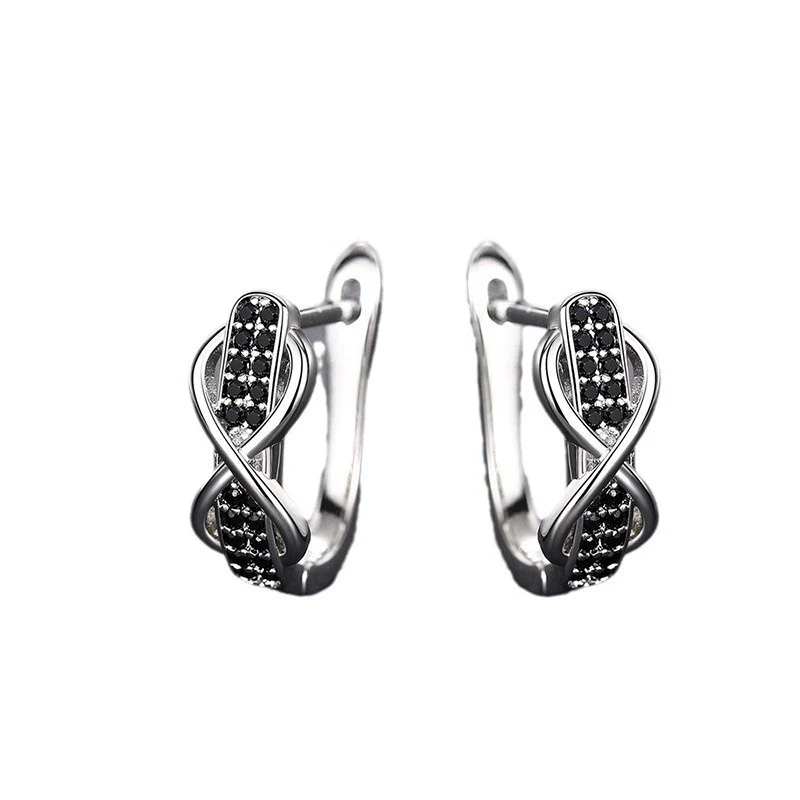 Wholesale Fashion Personality Contrast Color Earrings With Infinite 8 Lines Micro Inlay Copper Material Geometric Pattern Zircon Treatment For Women - Image 5