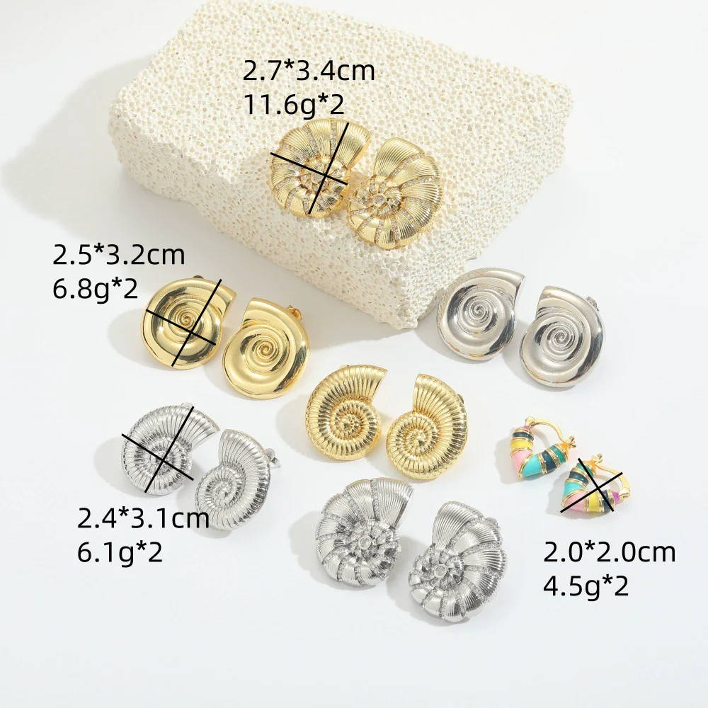 Wholesale Fashion Retro Glossy Copper Plated Spiral Conch Shape Animal Zodiac Design Earrings Unisex - Image 2