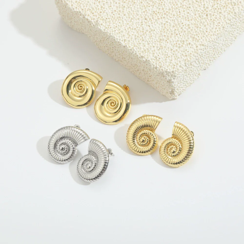Wholesale Fashion Retro Glossy Copper Plated Spiral Conch Shape Animal Zodiac Design Earrings Unisex - Image 3