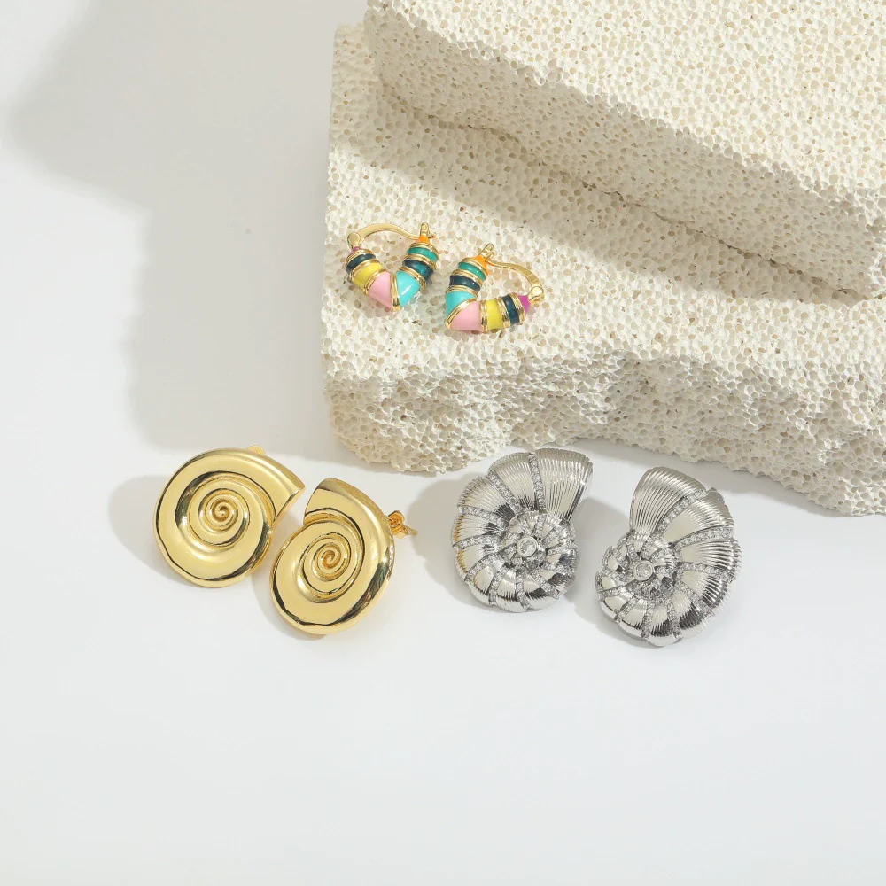 Wholesale Fashion Retro Glossy Copper Plated Spiral Conch Shape Animal Zodiac Design Earrings Unisex - Image 5