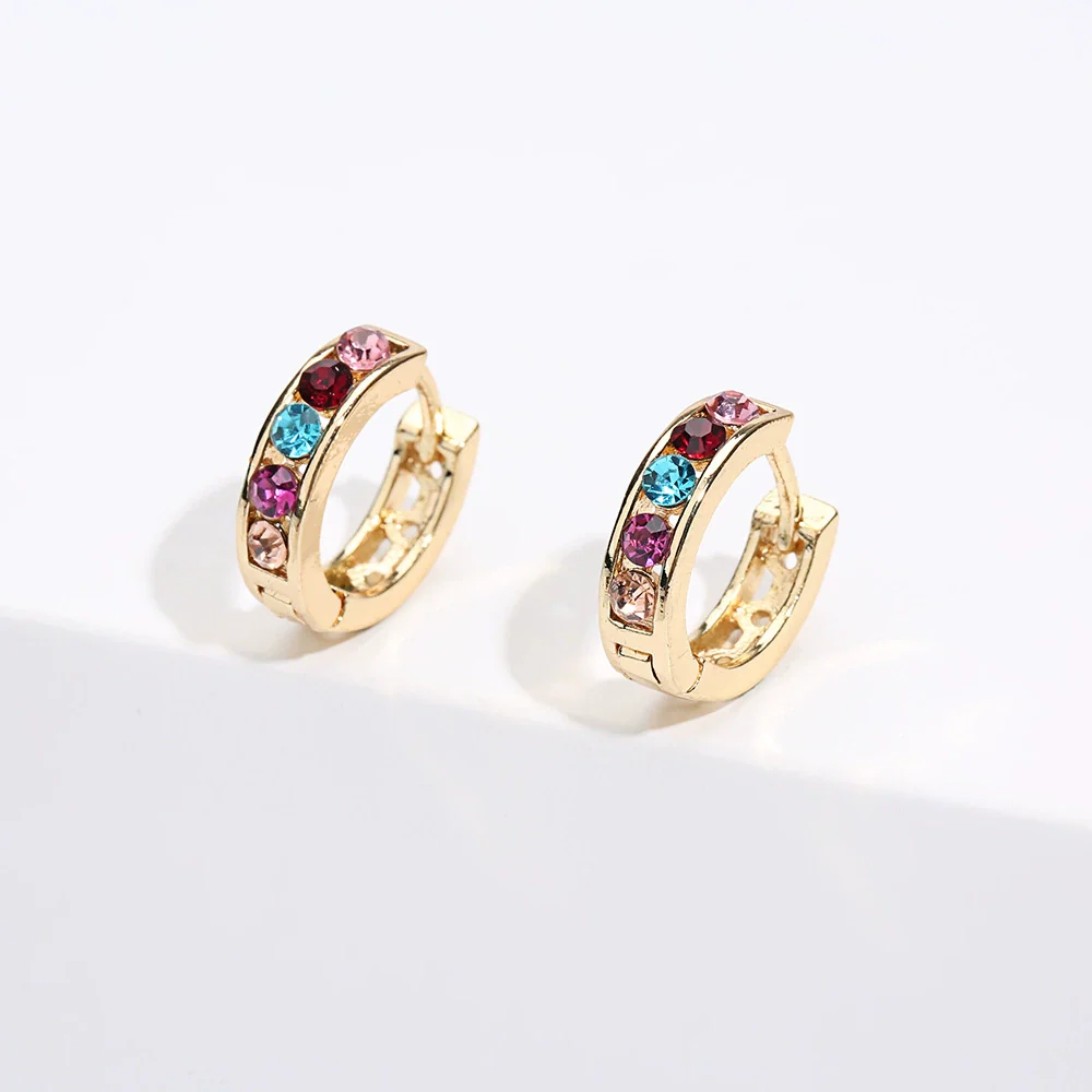 Wholesale Fashion Round Color Diamond Earrings For Women Copper Simple Style Set With Diamonds