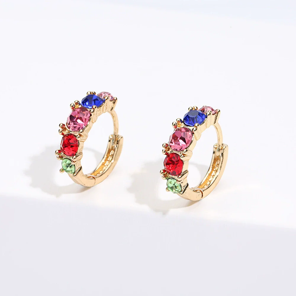 Wholesale Fashion Round Color Diamond Earrings For Women Copper Simple Style Set With Diamonds - Image 2