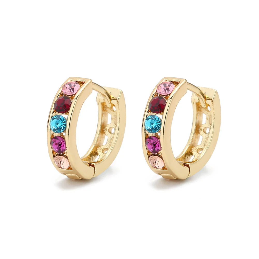 Wholesale Fashion Round Color Diamond Earrings For Women Copper Simple Style Set With Diamonds - Image 4