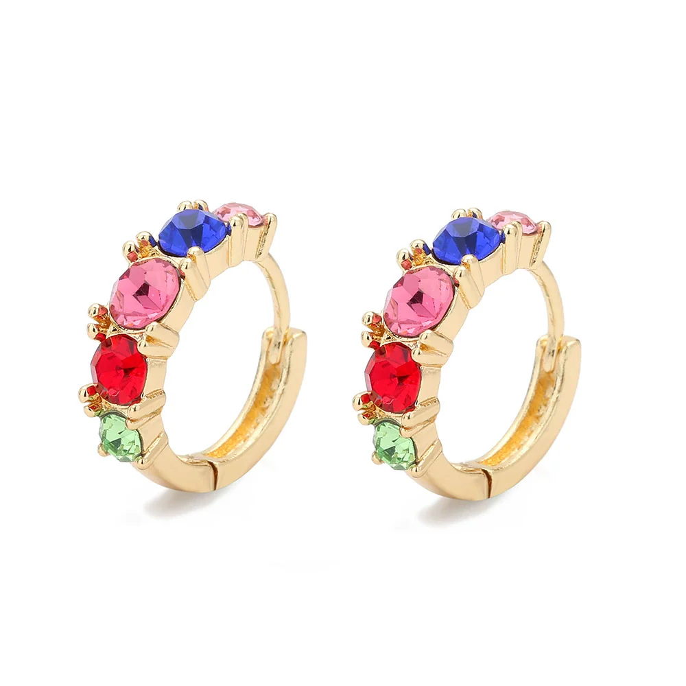 Wholesale Fashion Round Color Diamond Earrings For Women Copper Simple Style Set With Diamonds - Image 6