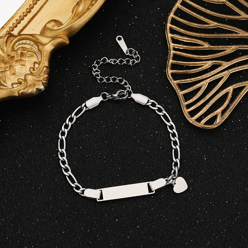 Wholesale Fashion Simple Stainless Steel Children's Long Bracelet With Laser Engraved Crown And Heart Shape Electroplated Design - Image 4