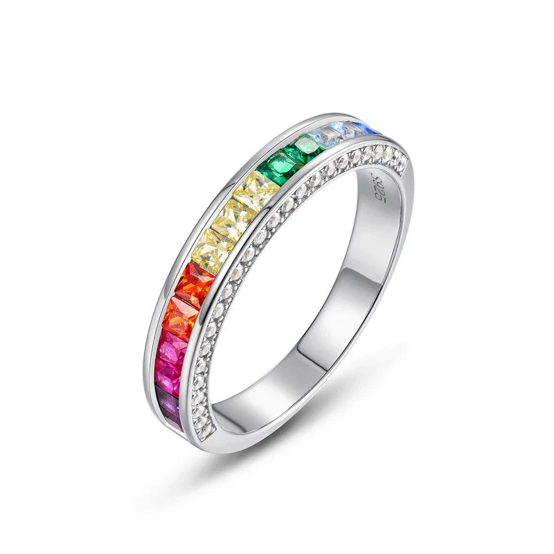 Wholesale Fashion Women's Geometric Rainbow Zircon Ring S925 Silver Inlaid With Color Treasures - Image 11