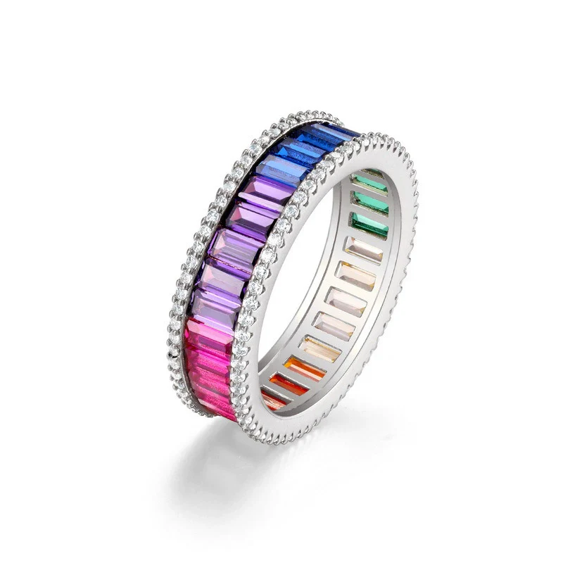 Wholesale Fashion Women's Geometric Rainbow Zircon Ring S925 Silver Inlaid With Color Treasures - Image 12