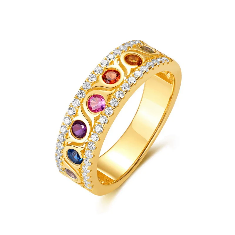 Wholesale Fashion Women's Geometric Rainbow Zircon Ring S925 Silver Inlaid With Color Treasures - Image 13
