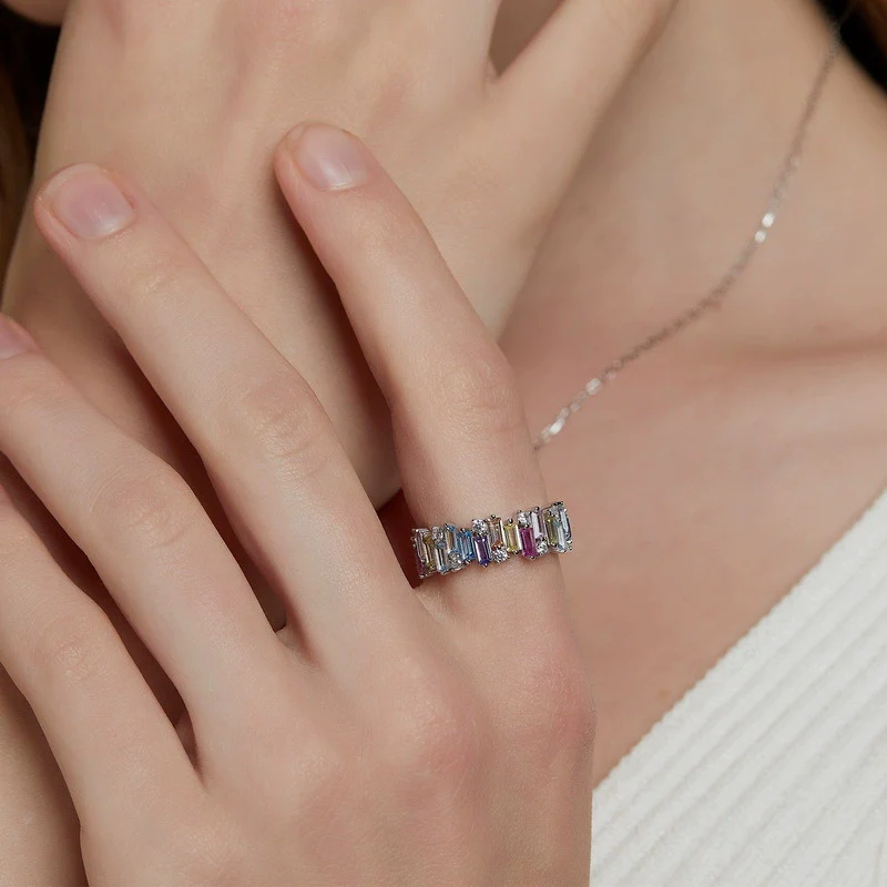 Wholesale Fashion Women's Geometric Rainbow Zircon Ring S925 Silver Inlaid With Color Treasures - Image 2