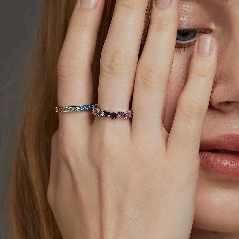 Wholesale Fashion Women's Geometric Rainbow Zircon Ring S925 Silver Inlaid With Color Treasures - Image 3