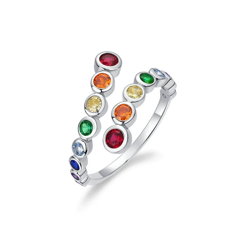 Wholesale Fashion Women's Geometric Rainbow Zircon Ring S925 Silver Inlaid With Color Treasures - Image 5