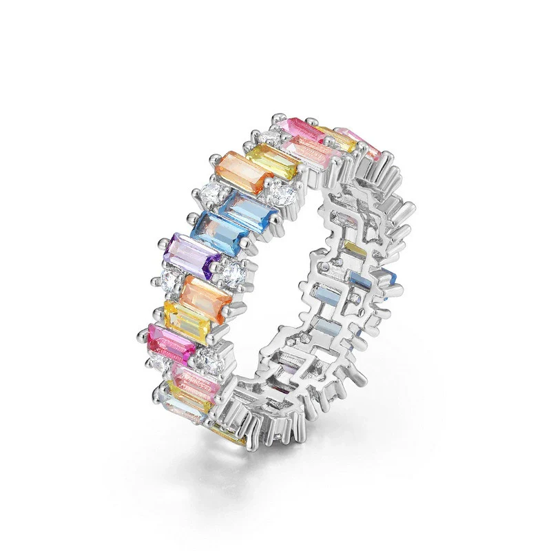 Wholesale Fashion Women's Geometric Rainbow Zircon Ring S925 Silver Inlaid With Color Treasures - Image 6