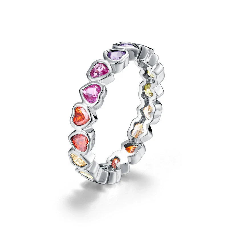 Wholesale Fashion Women's Geometric Rainbow Zircon Ring S925 Silver Inlaid With Color Treasures - Image 7
